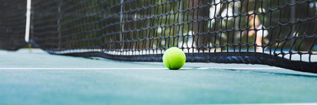 Tennis ball on the court. Selective focus. sport.の写真素材