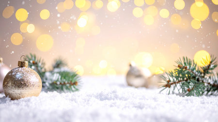 Christmas greeting card. Festive decoration on bokeh background. New Year concept. Copy space.の素材