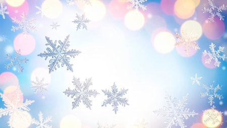 Christmas background with snowflakes and bokeh lights. Vector illustration.の素材