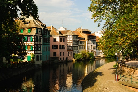 Half-timbered houses by the canal in Strasbourgのeditorial素材