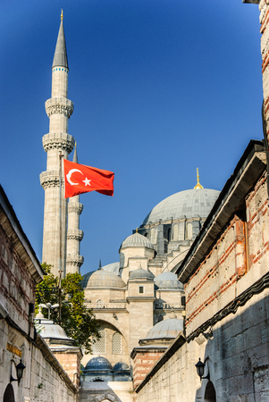 Passage with Turkish flag - Suleymaniye mosque, Istanbul, Turkeyの写真素材