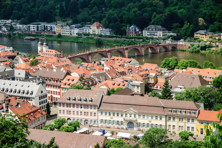 Old town of Heidelberg and the Old Bridge, Heidelberg, Germanyの写真素材