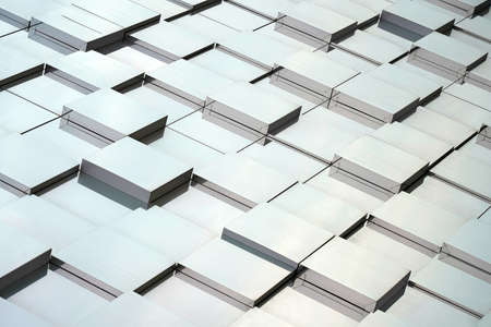 Abstract white gray metal mirrored wall, 3D metal futuristic surface, modern building design