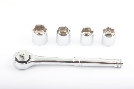 Metal wrench spanner on white backgroundの写真素材