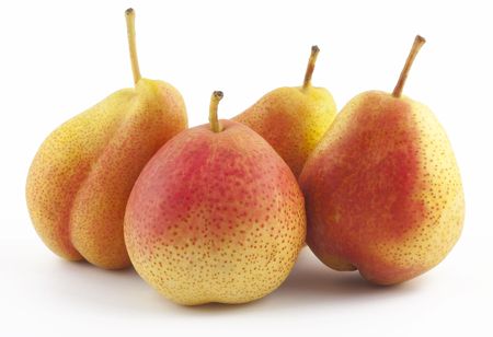 Four pears on white backgroundの写真素材