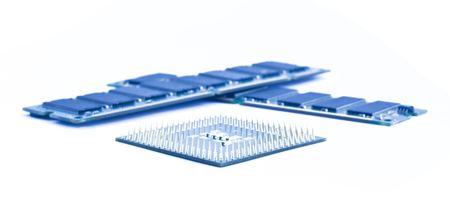 Processor and  two memory modules on white backgroundの写真素材