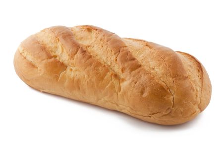 Long loaf of fresh bread isolated on white background