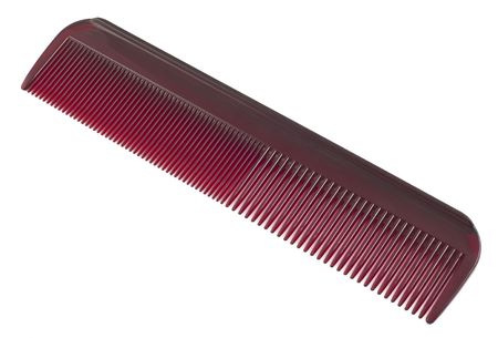 Red plastic hairbrush isolated on white backgroundの写真素材