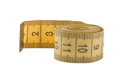Yellow measuring tape isolated on white background