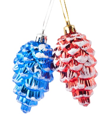 Christmas ornament. Red and blue cones isolated on white background.の写真素材
