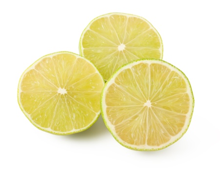 Three half of lime on white backgroundの写真素材