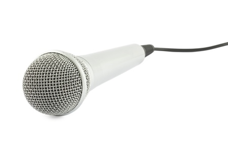 Plugged in Microphone on White Backgroundの写真素材