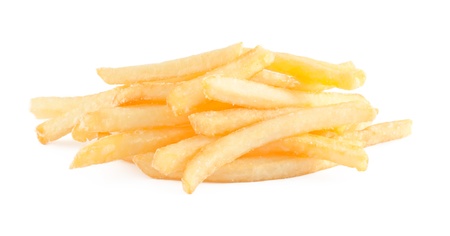 French fries potatoes isolated on white backgroundの写真素材