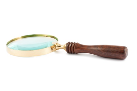 Magnifying glass with wooden handle isolated on white backgroundの写真素材