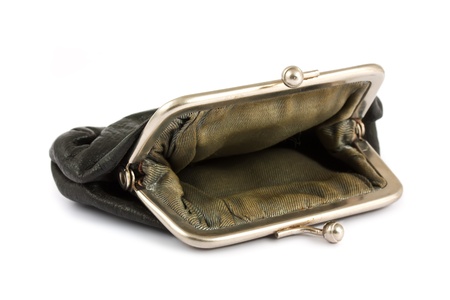 Old and empty purse isolated on white background