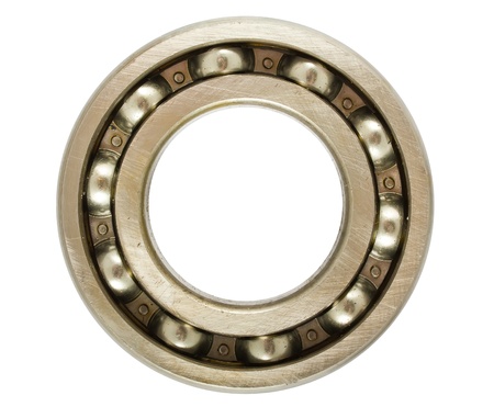 Single steel ball bearing isolated on a white backgroundの写真素材