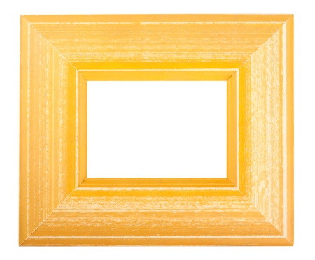 Yellow wooden frame isolated on white backgroundの写真素材