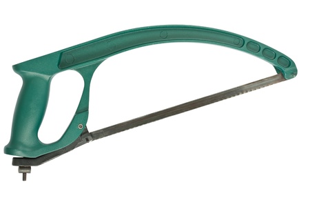 Green hacksaw isolated on white backgroundの写真素材