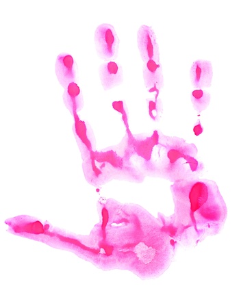 Pink hand print isolated on white backgroundの写真素材