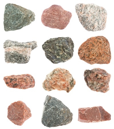 Different stones collection isolated on white backgroundの写真素材