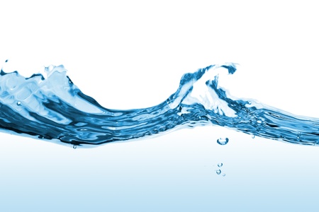 Closeup of waves of blue water on white backgroundの写真素材