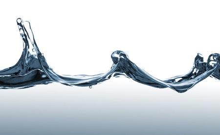 Waves of blue water splash on white background