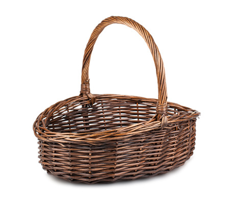 Single empty wicker basket isolated on white の写真素材