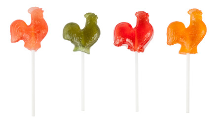 Collection of Lollipop in the Shape of Rooster Isolated on White Backgroundの写真素材