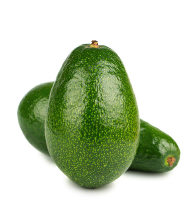 Two green ripe avocado isolated on white backgroundの写真素材