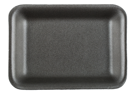 Black empty food tray isolated on white backgroundの写真素材