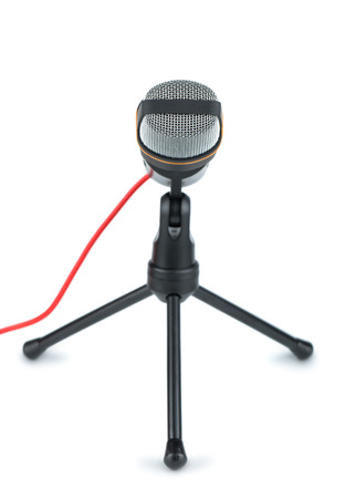 Black microphone with stand isolated on a white backgroundの写真素材