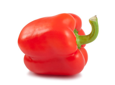 Single red pepper isolated on white backgroundの写真素材