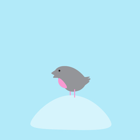 Greeting card with cute bullfinch sitting on snowdriftのイラスト素材