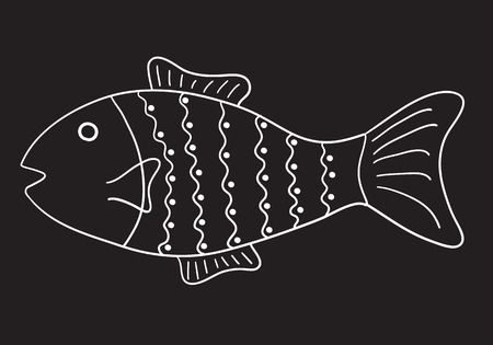 Patterned fish on black backgroundのイラスト素材