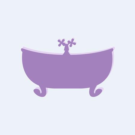 Violet bathtub with tap on lilac background. May be used as baby shower invitationのイラスト素材
