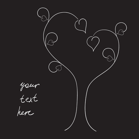Wedding or St Valentine`s day invitation or greeting card with stylized tree and leaves in the shape oh hearts on it and space for you textのイラスト素材