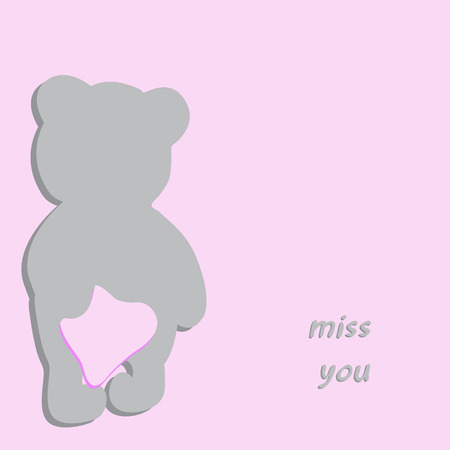 Greeting card with bear holding pink heart behind his backのイラスト素材