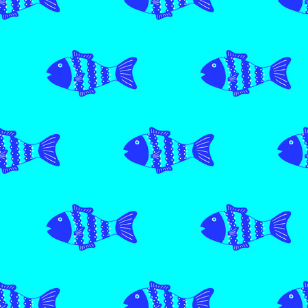 Cute colorful fish seamless pattern light blue backgroundのイラスト素材