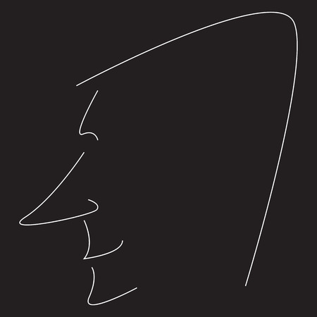 Stylized man profile with sharp nose isolated on black background like chalkboardのイラスト素材