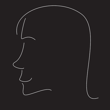 Stylized woman profile with snub nose isolated on black background like chalkboardのイラスト素材