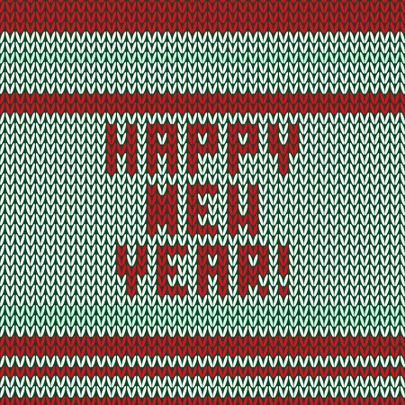 Knitted striped background with words Happy New Yearのイラスト素材