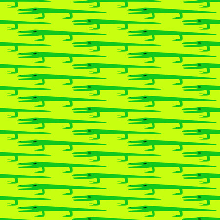 Seamless pattern with cute green crocodile in cartoon style isolated on bright green background. For wallpaper, wrapping paper, textile decorationのイラスト素材