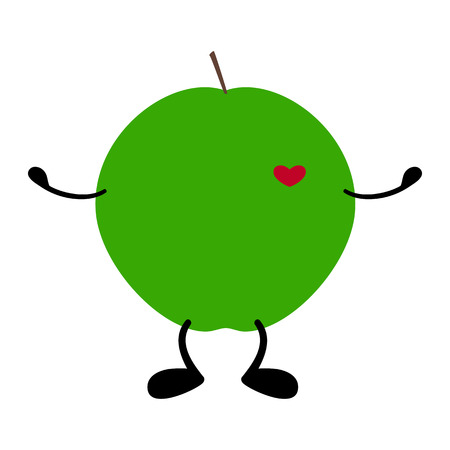 Green apple with hands, legs and heart isolated on white backgroundのイラスト素材