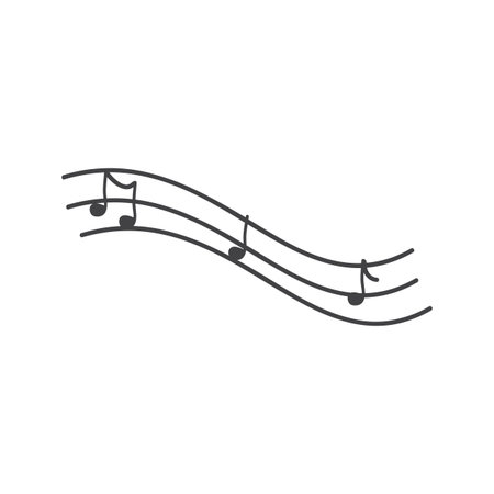 Illustration of three stylized cartoon like grey notes on three lines stave isolated on white background. Logo template, design elementのイラスト素材