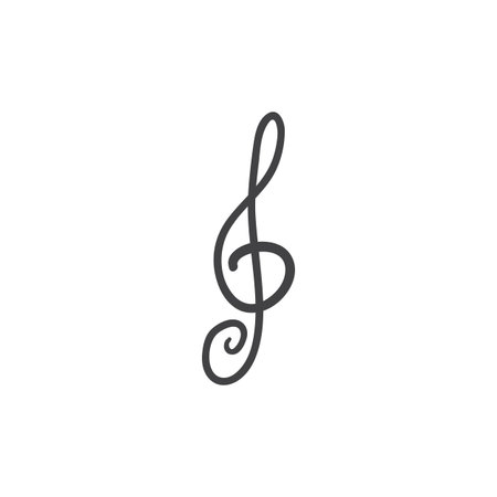 Stylized cartoon like grey treble clef isolated on white background. Logo template, design elementのイラスト素材