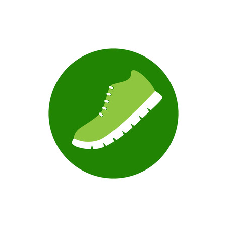 Light green sneaker with white ribbed sole situated in bright green circle on white backgroundのイラスト素材
