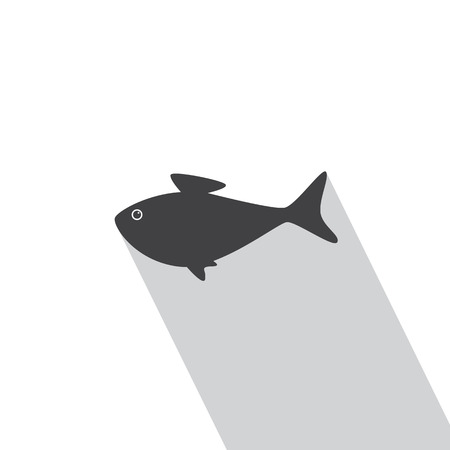 Cute dark grey fish with long light grey shadow isolated on white background. icon template, design element, menu decoration. Flat style vector illustrationのイラスト素材
