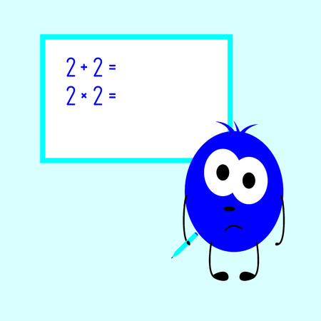 Little embarrassed navy colored monster with big oval eyesのイラスト素材