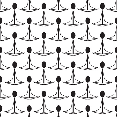 Seamless pattern with repeating stylized illustration of meditating man sitting in lotus yoga position isolated on white backgroundのイラスト素材