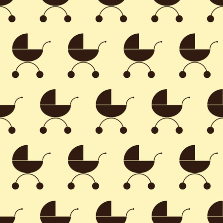 Seamless pattern with repeating brown colored prams isolated on flaxen backgroundのイラスト素材